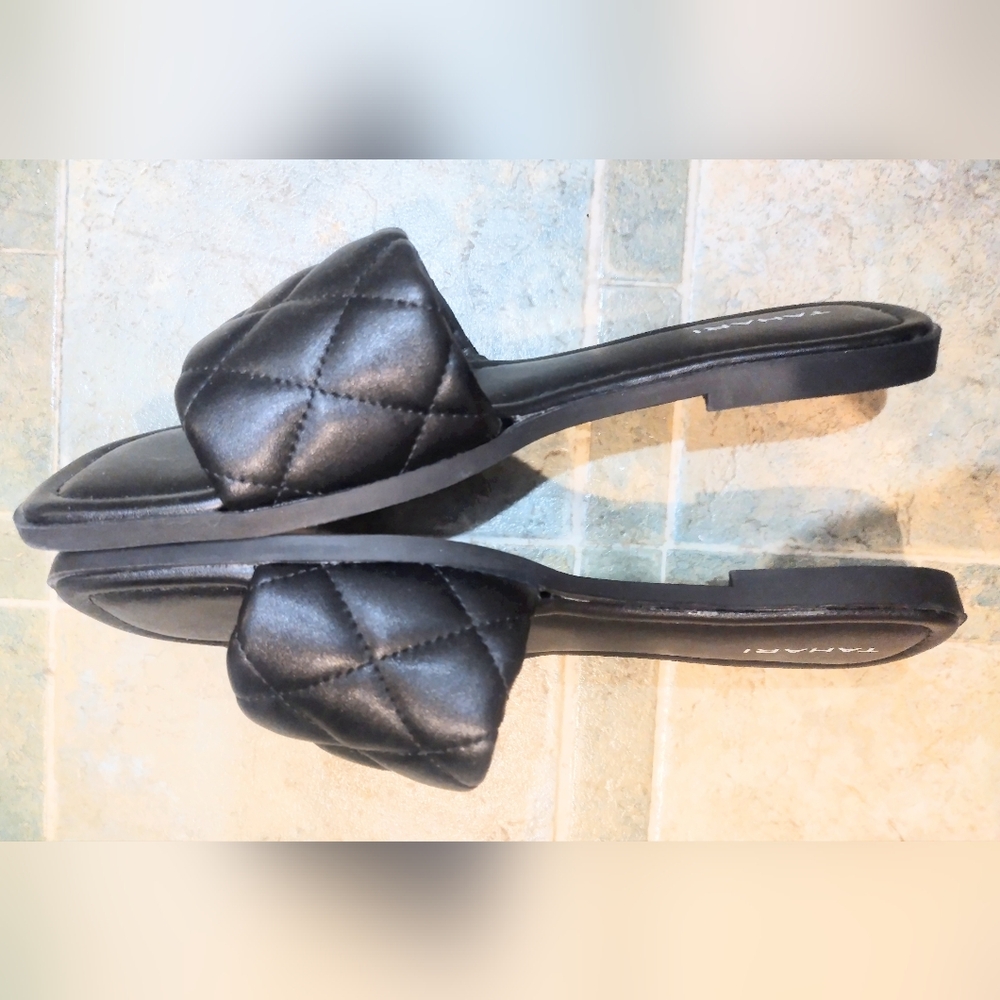 Tahari Black Quilted Slide Sandala #41726 - Picture 2 of 3
